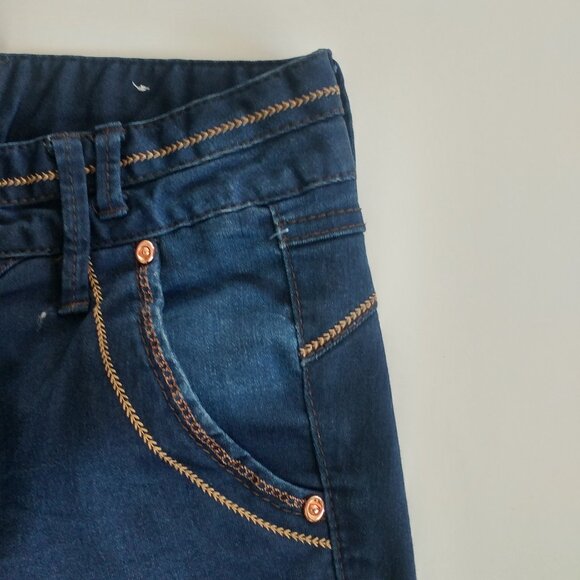 ONLY Women's Size 28 Skinny Blue Jeans Contrast Stitch Embroidered Studded Boho - Picture 2 of 10